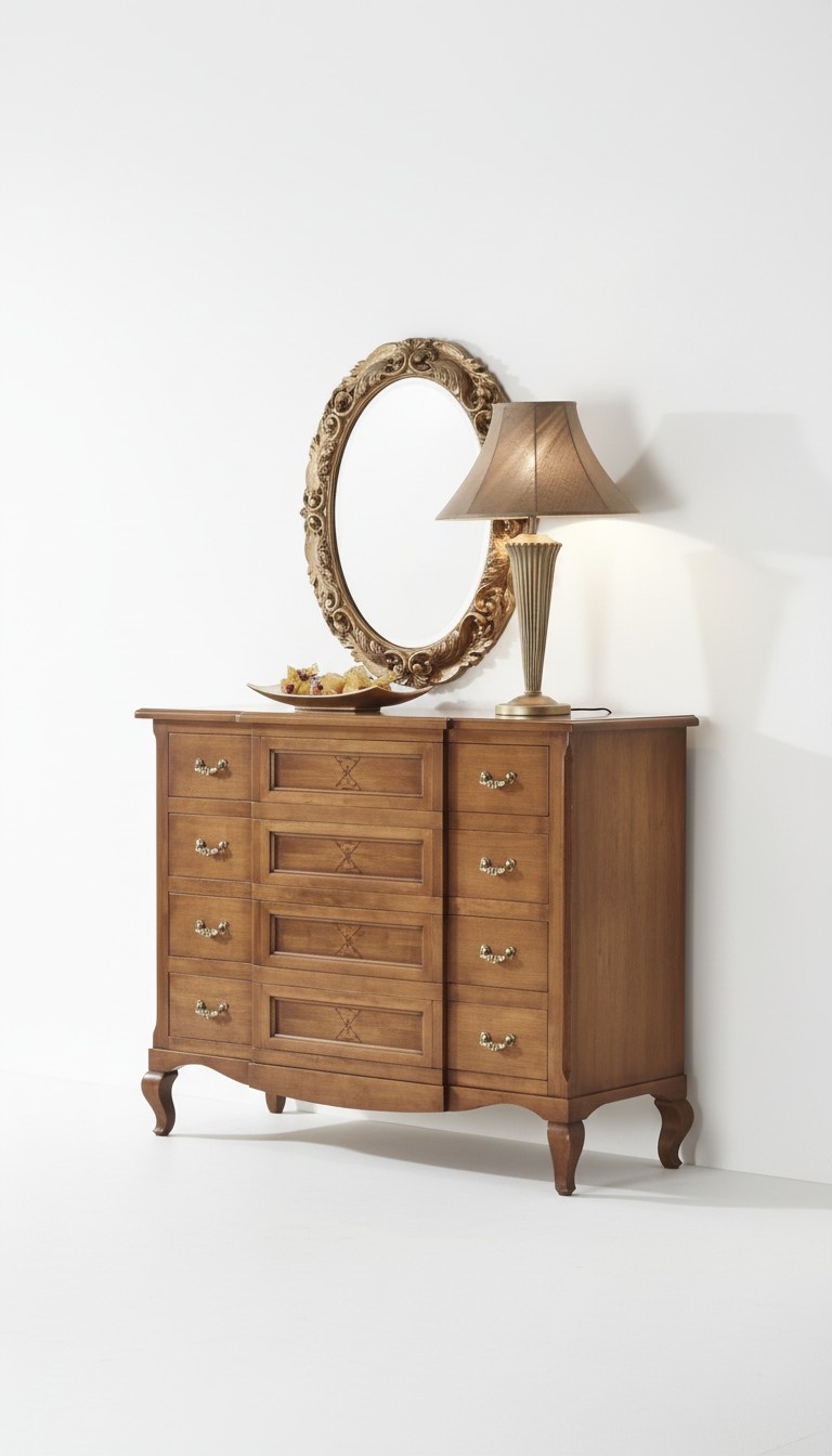 Bedroom Dresser with Mirror Luxury Modern Furniture Set 2pcs Wood New