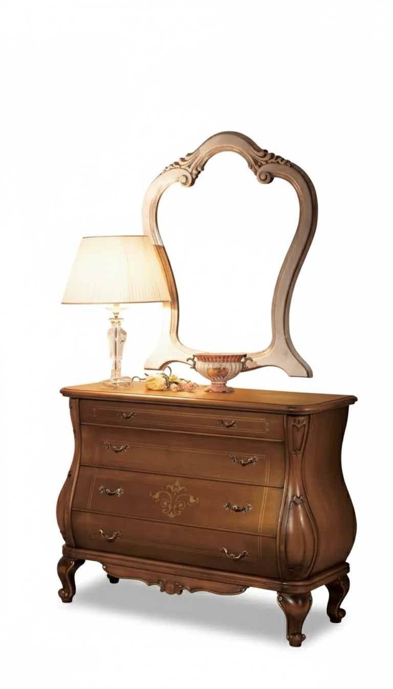 Bedroom Chest of Drawers with Mirror Luxury Classic Furniture Set 2pcs Wood