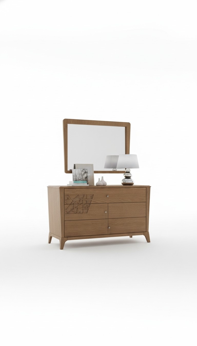 Bedroom Chest of Drawers with Mirror Wood Furniture Wardrobe Brown Modern New