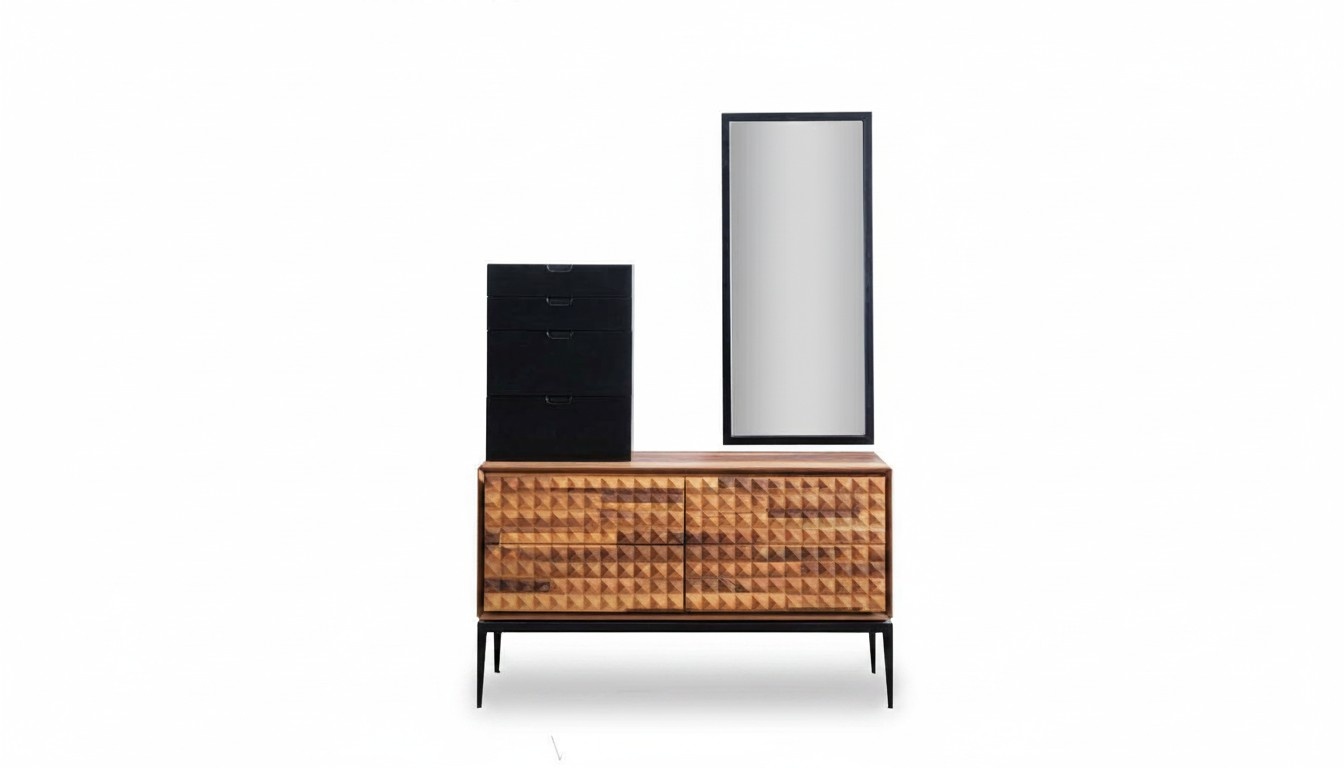 Bedroom Chest of Drawers with Mirror Brown Wooden Cabinet Dresser Set