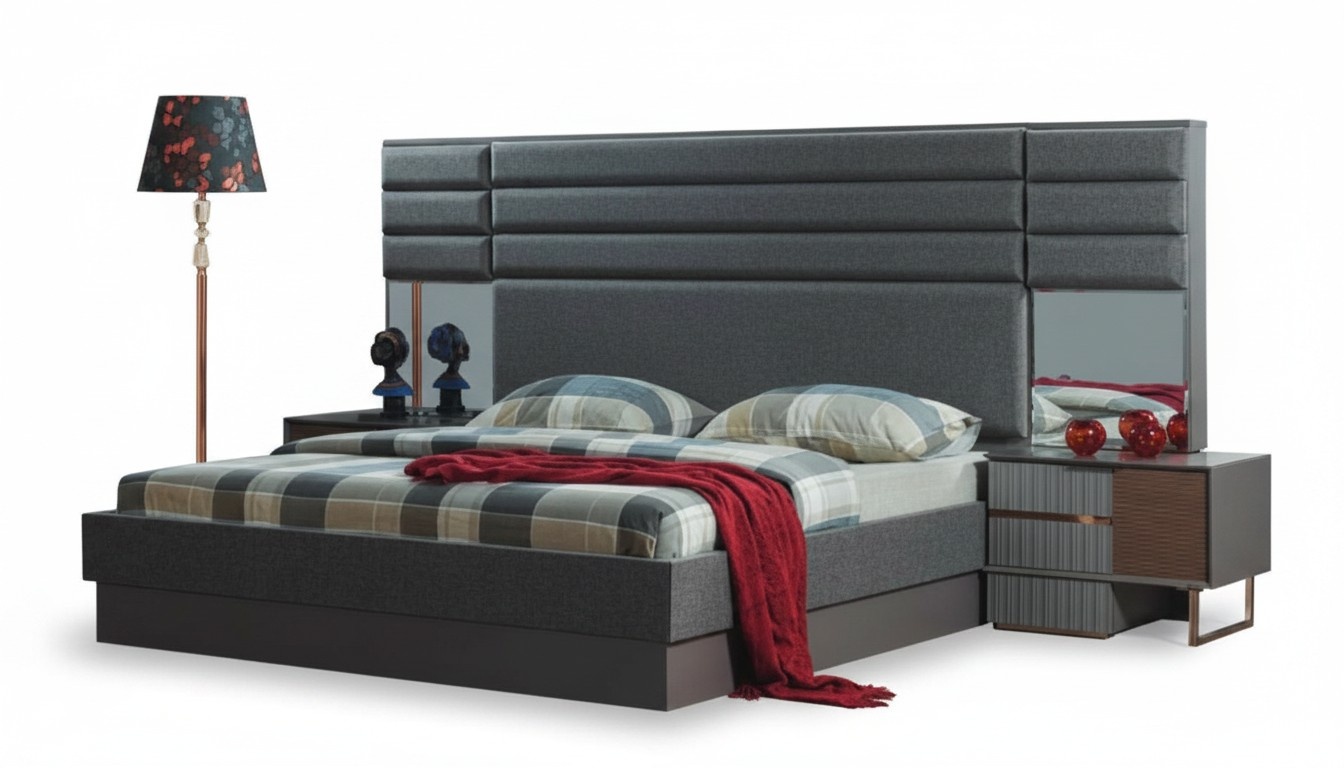 Bedroom furnishings Luxury double bed Designer bedside tables 3-piece set