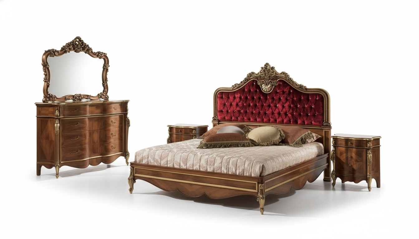 bedroom furniture 5 pieces Set bed 2x bedside table chest of drawers Classic wood