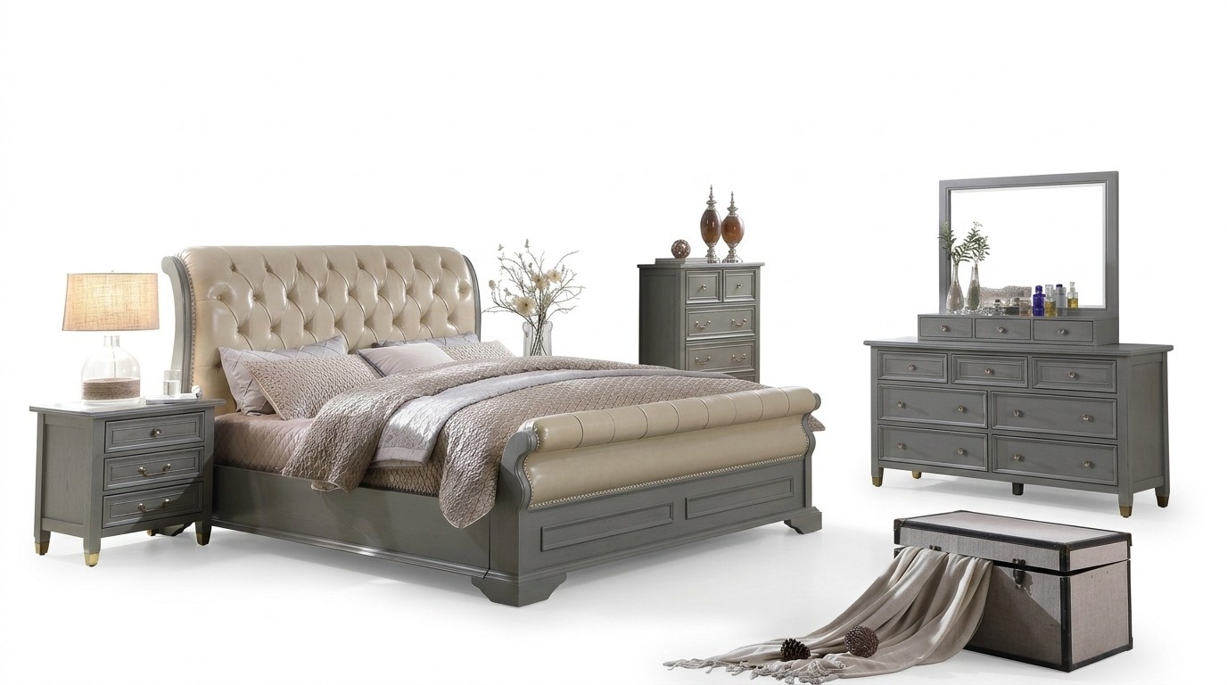 Bedroom Furniture Complete Sets Bed Nightstand Wardrobe Table New 3pcs.