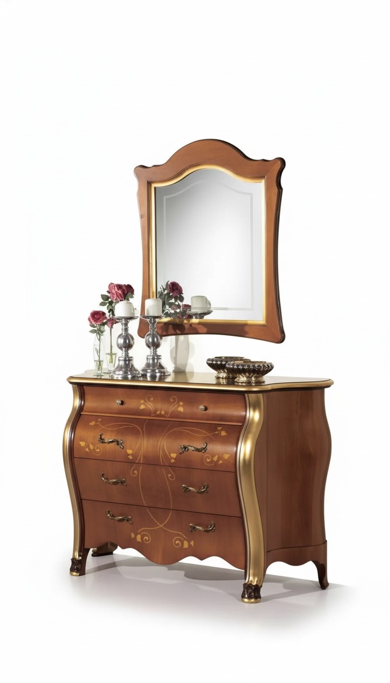Bedroom Furniture Chest of Drawers with Mirror Luxury Classic Furniture Set 2pcs