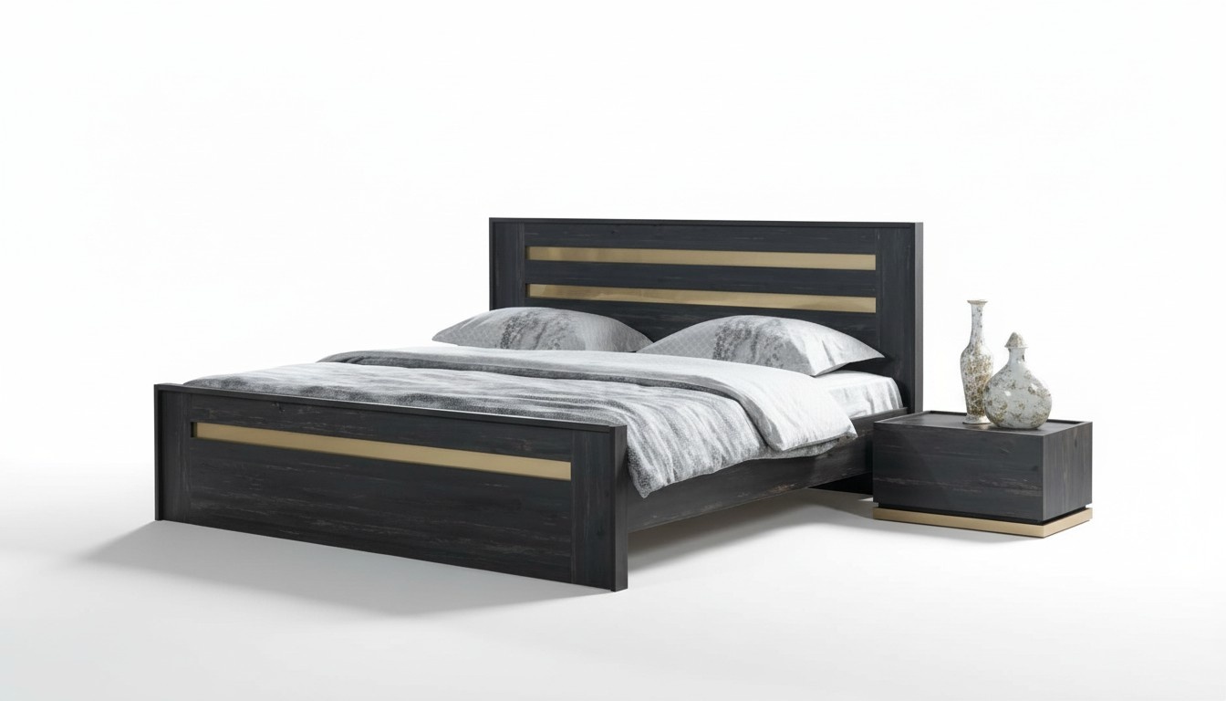 Bedroom furniture bedside table bed bedside table set complete brown 3-piece.