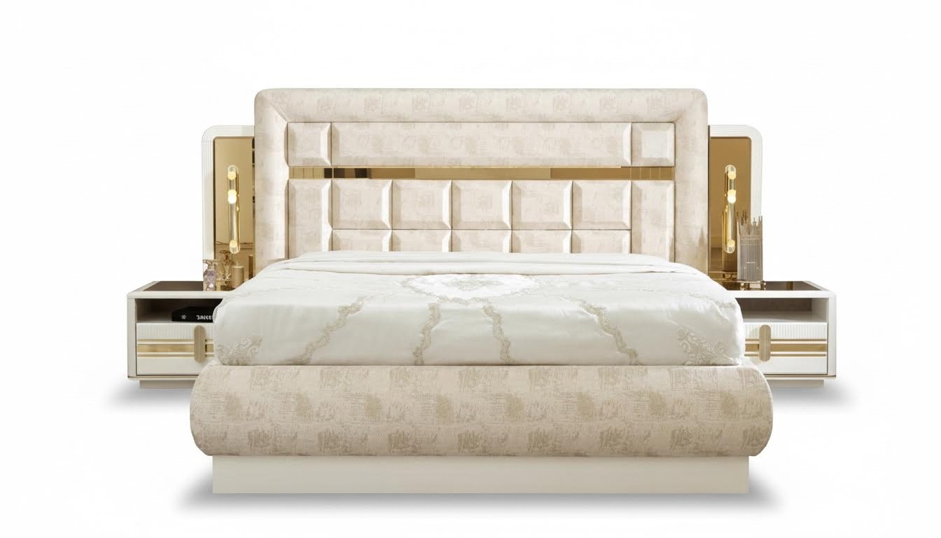 Bedroom furniture set bed 2x nightstands upholstered bed guest room 3-piece