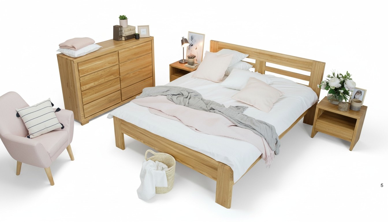 Bedroom furniture set bed solid wood bedside tables 2x beds real wood 3 pcs.