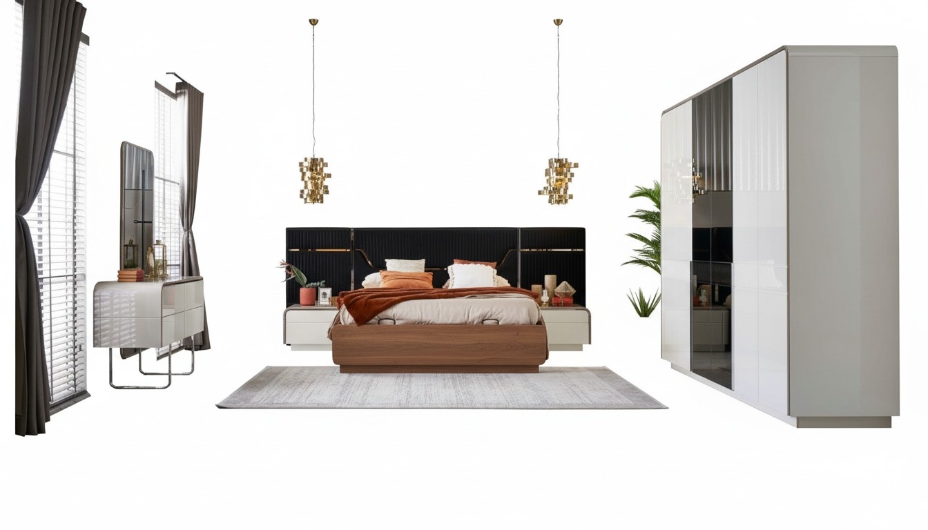 Bedroom luxury double bed bed frame wooden set 6 pieces blue design