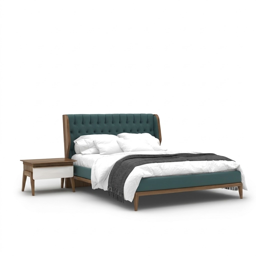 Bedroom set 3 pieces luxury double bed 2x bedside tables modern furniture