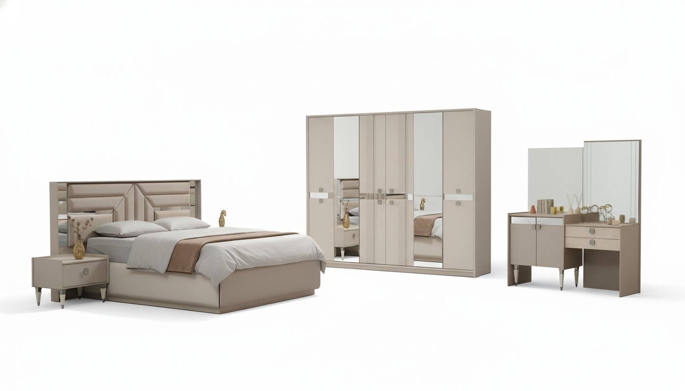 Bedroom Complete 5-piece Bed 2x Nightstands Wardrobe Dressing Table Wood