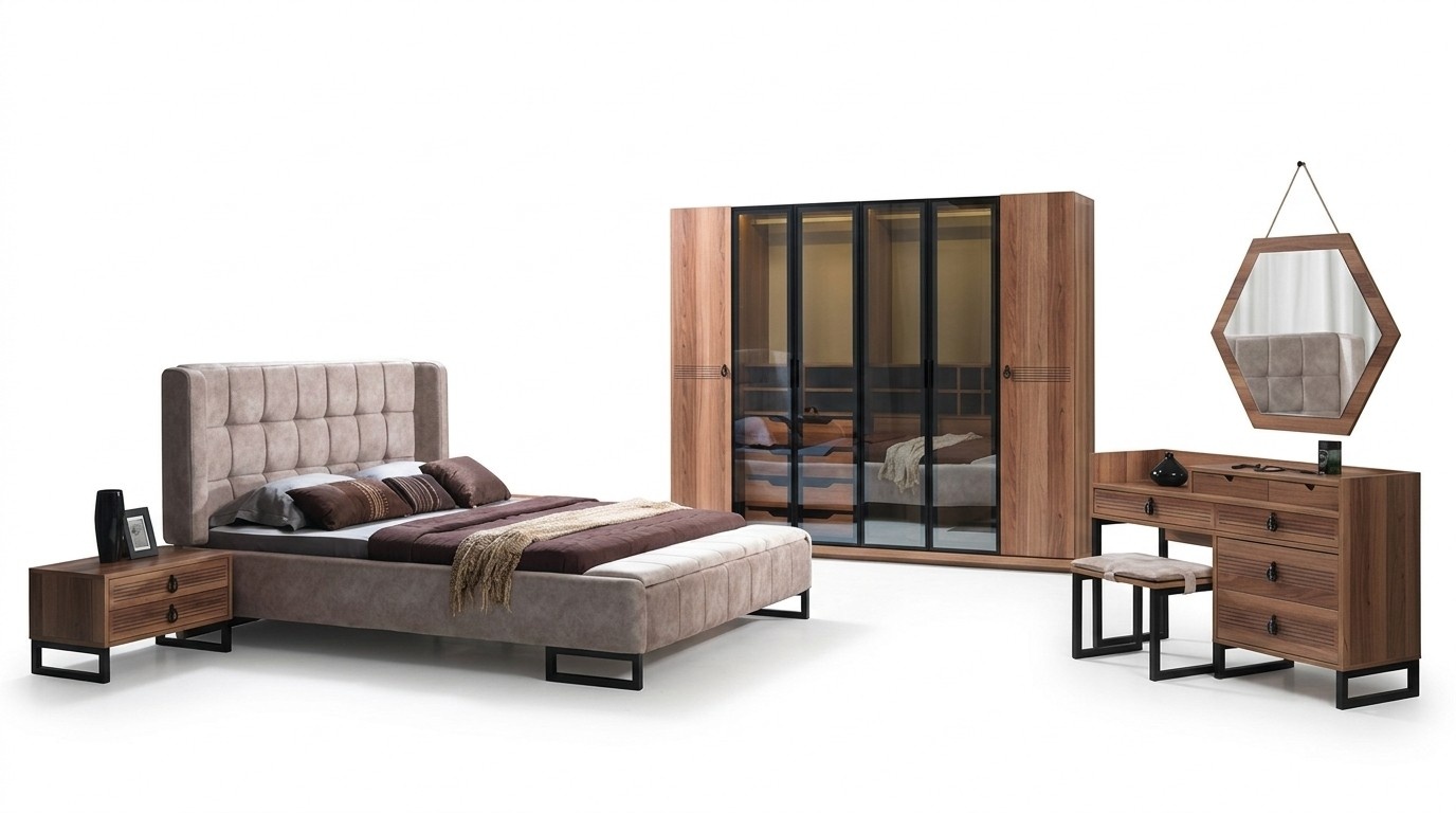 Bedroom set 5pcs luxury bed 2x nightstand dresser closet