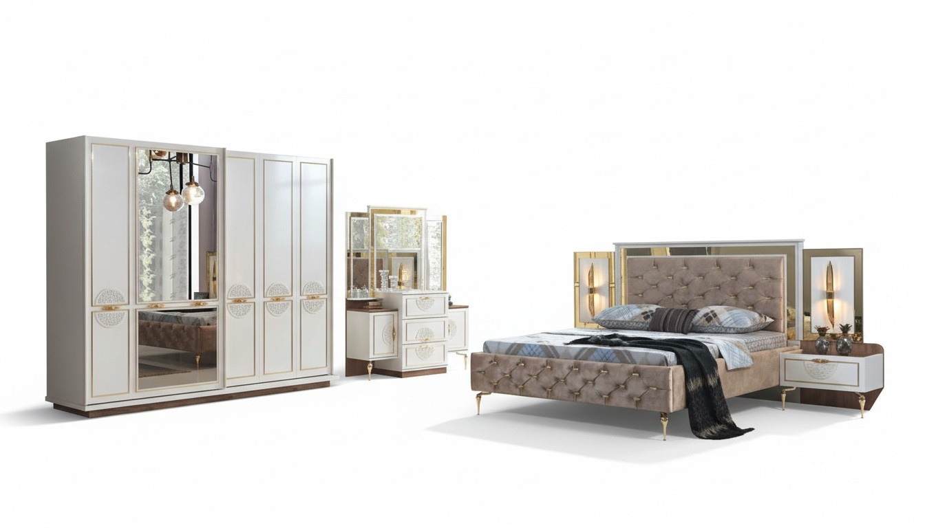 Bedroom set 5pcs luxury bed 2x nightstand closet dresser