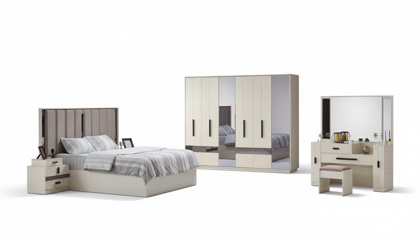 Bedroom set 5-piece modern design complete furniture bed luxury wardrobe