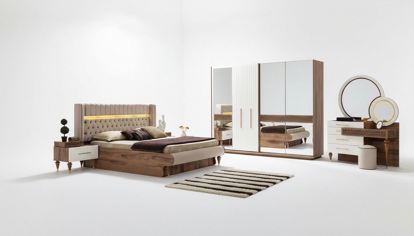 Bedroom Set 5 pcs Design Luxury Bed Chesterfield Complete Set