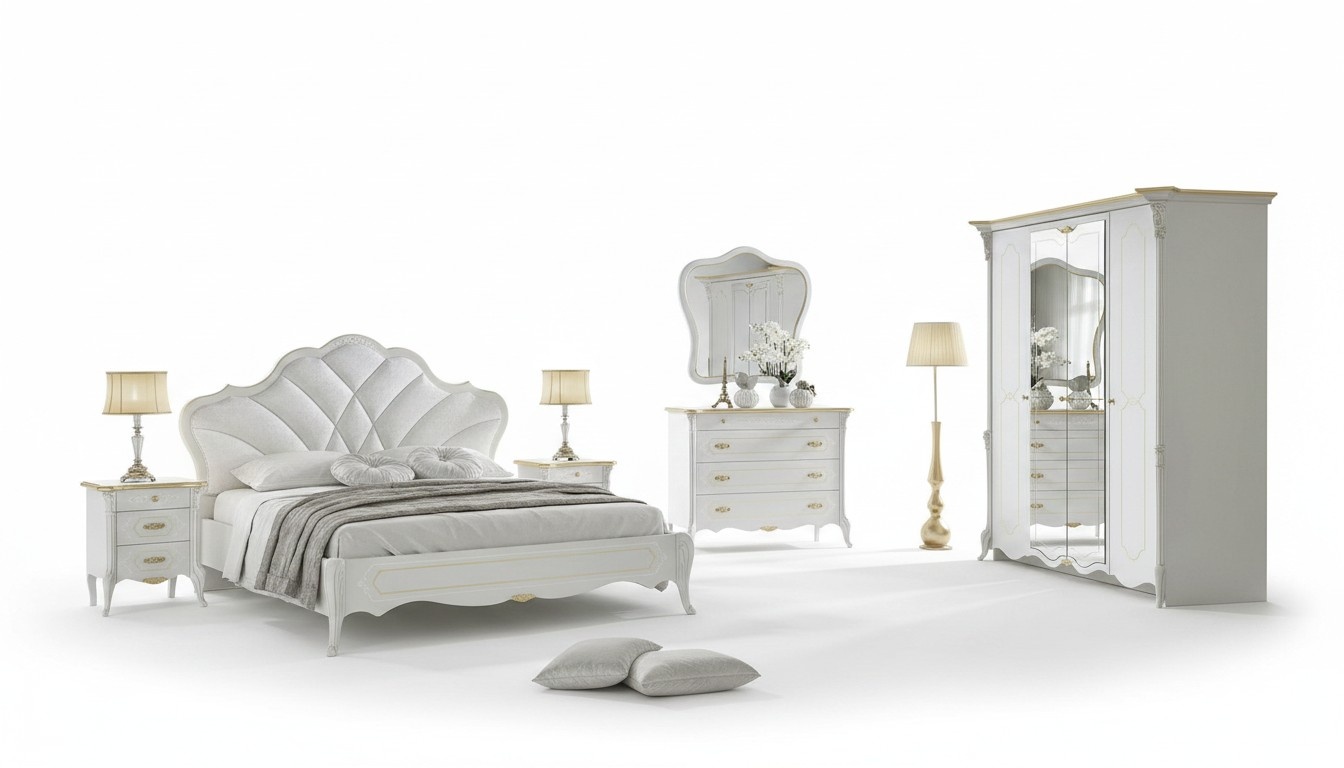 Bedroom set rococo bed bedside table chest of drawers bed furniture Real wood