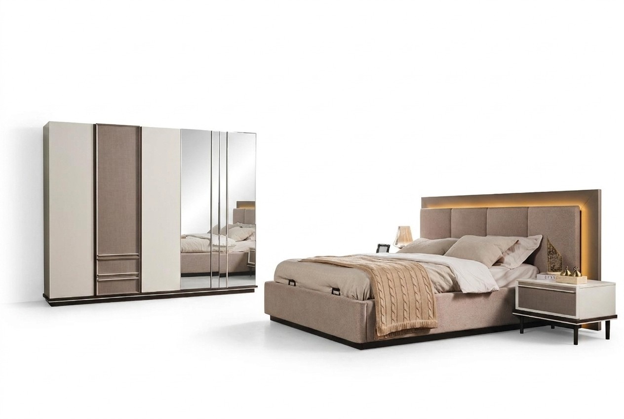 Bedroom set bed 2x bedside tables closet luxury new 4 pcs