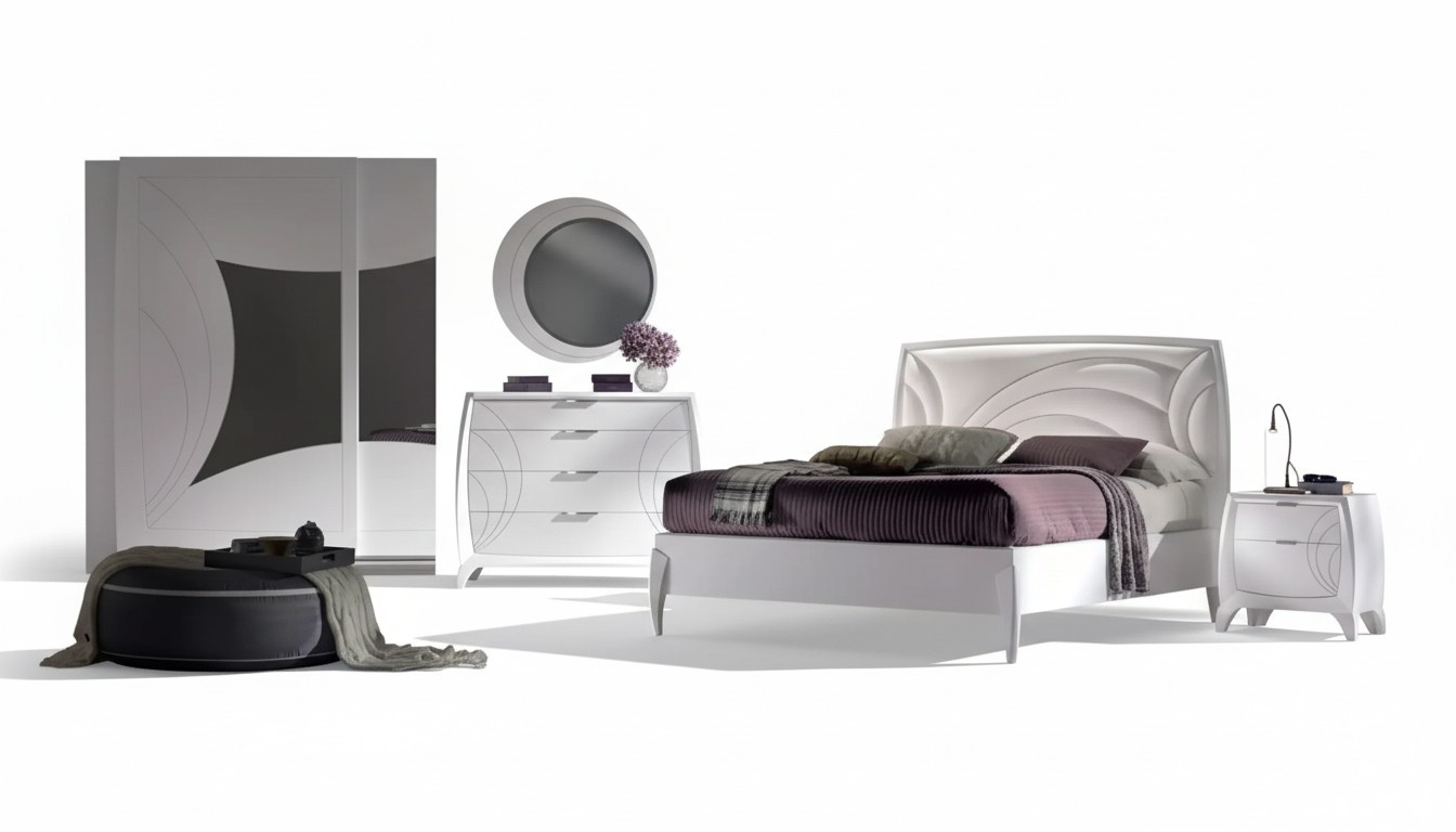 Bedroom Set Bed 2x Bedside Table Wardrobe 6pcs Design Luxury