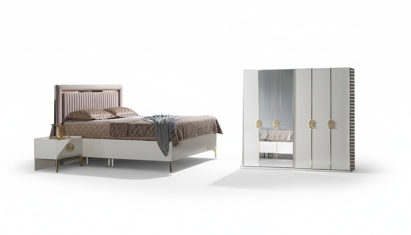 Bedroom set bed + 2 nightstands + wardrobe luxury modern furniture 4-piece