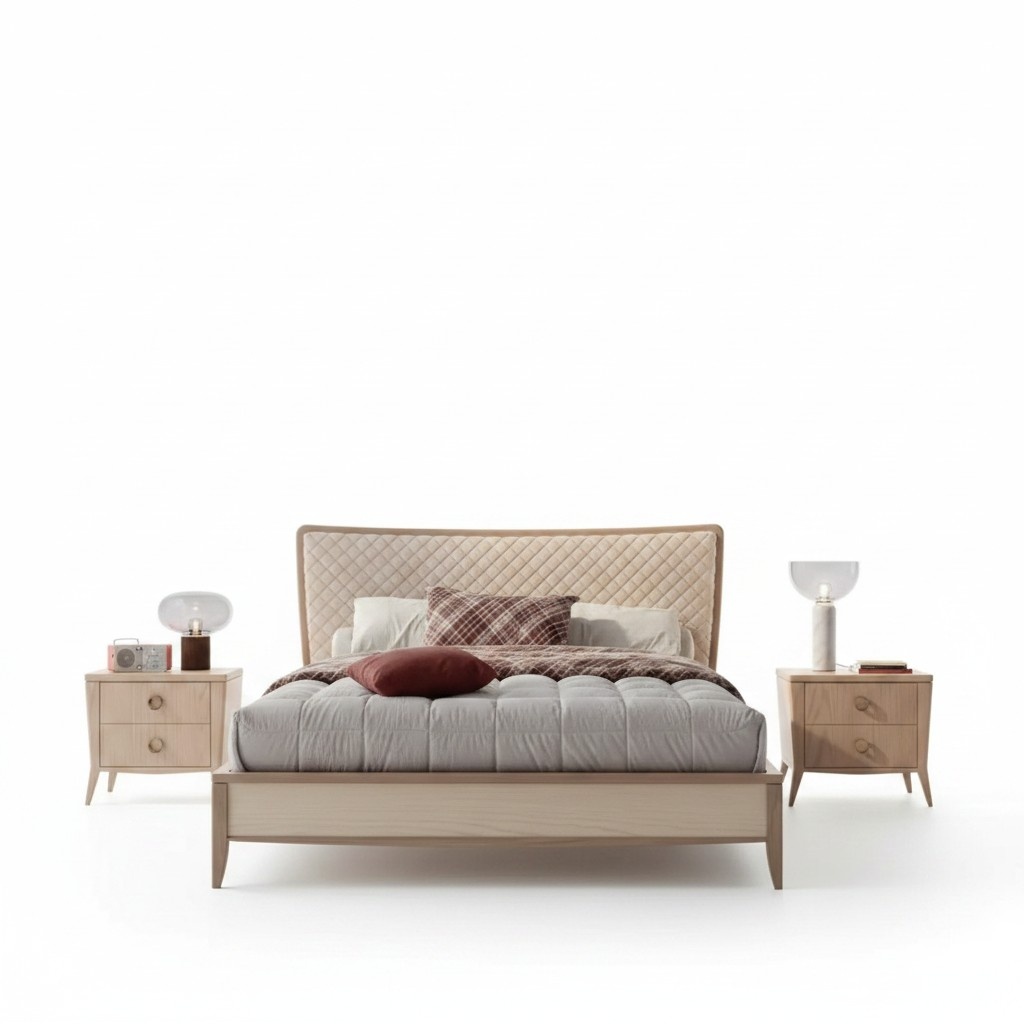 Bedroom Set Bed 2x Bedside Tables Design Luxury 3pcs Modern Wood