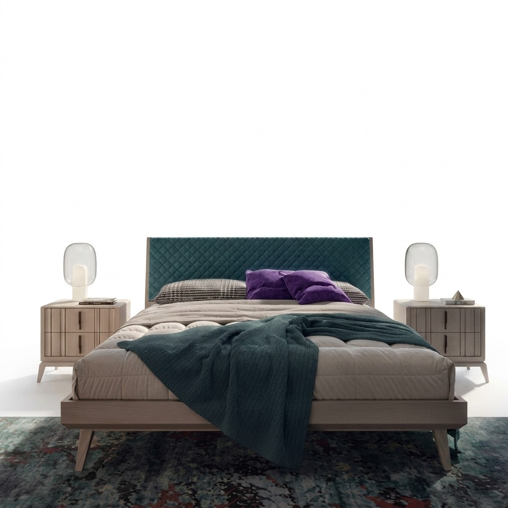 Bedroom Set Bed 2x Nightstand Wood Beige Complete Modern