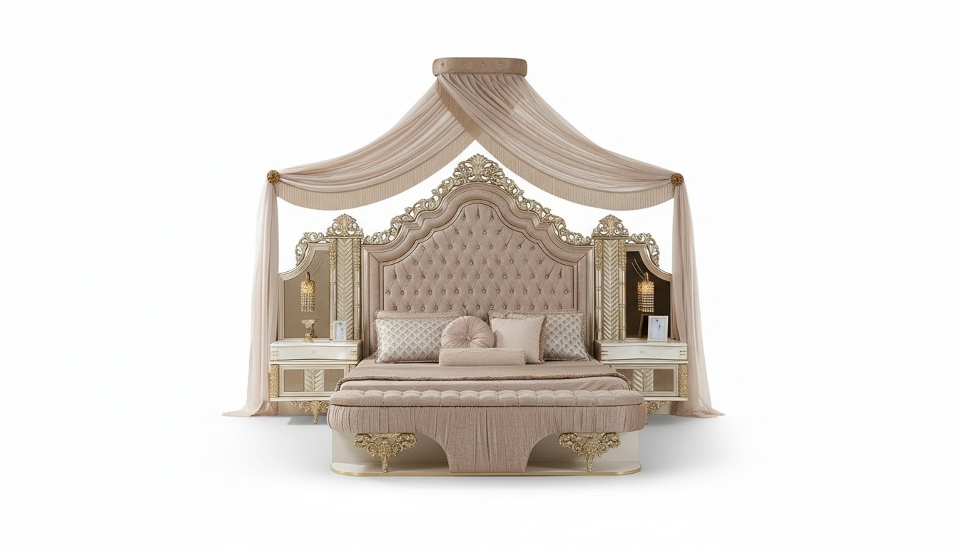 Bedroom set bed 2x bedside tables wardrobe luxury 4 pieces