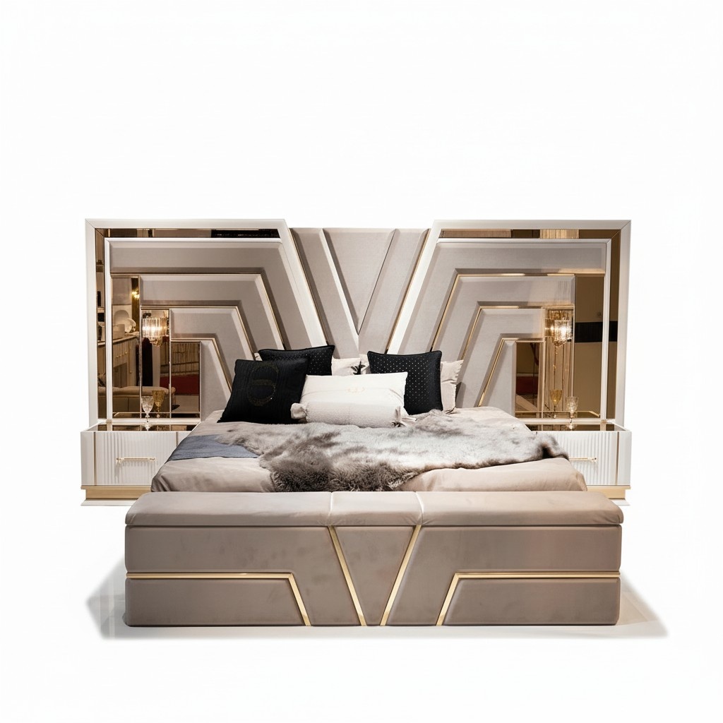 Bedroom set bed 2x bedside tables luxury new 3-piece design modern wood