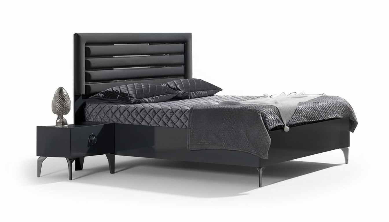 Bedroom set bed + 2 nightstands 3-piece modern furniture wood black 180cm