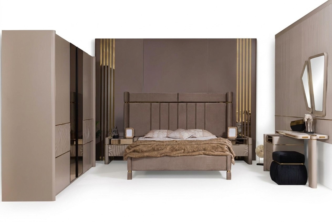 Bedroom Set Bed 2x Bedside Table Wardrobe Dressing Table with Mirror 5pcs