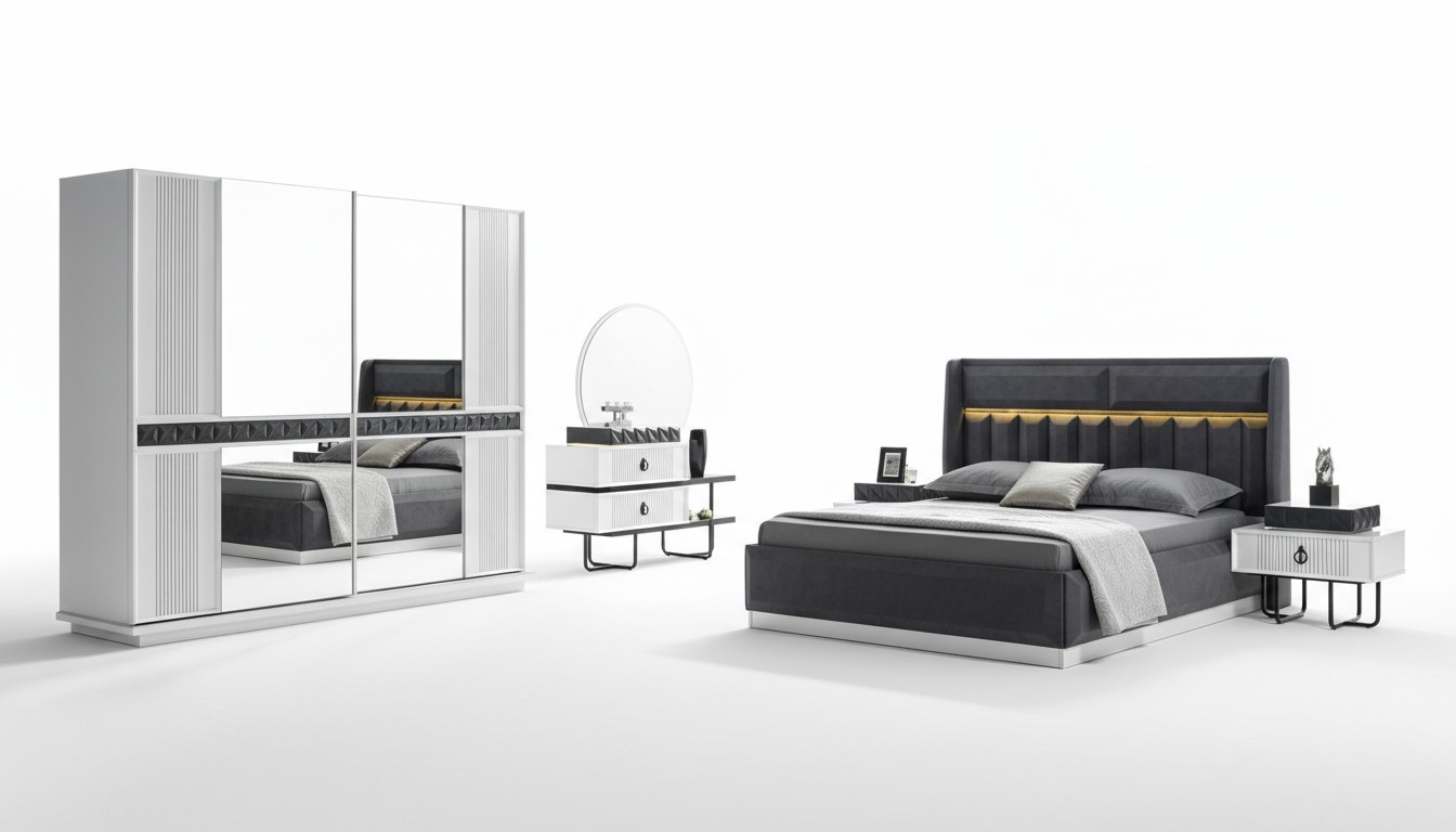 Bedroom set bed 2x bedside table 5 pieces design modern luxury complete