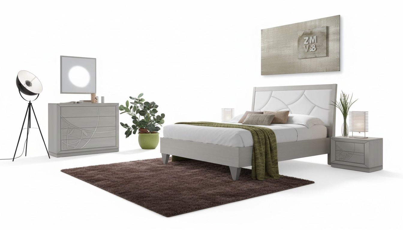 Bedroom Set Bed 2x Bedside Tables Console Beds Luxury Upholstery 5 pcs.