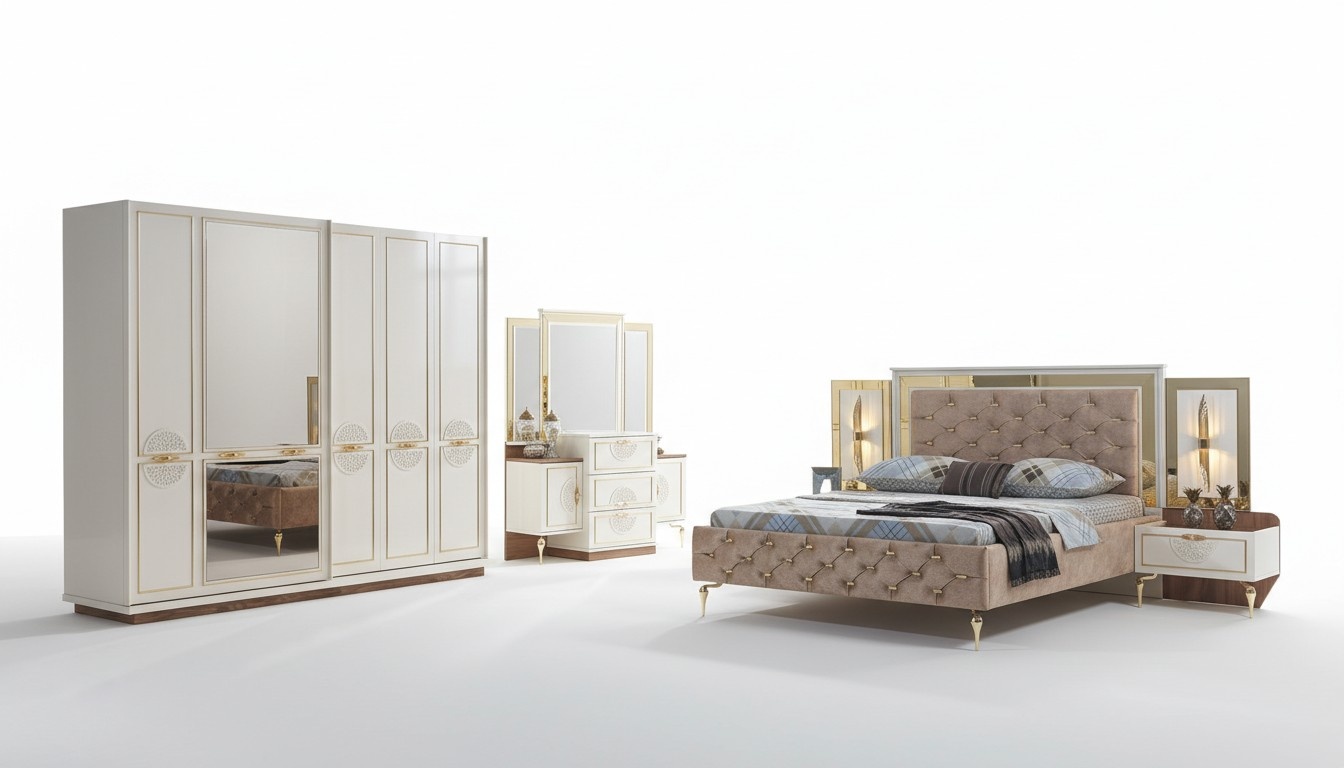 Bedroom Set Bed 2x Nightstand Wardrobe 5pcs Design Modern