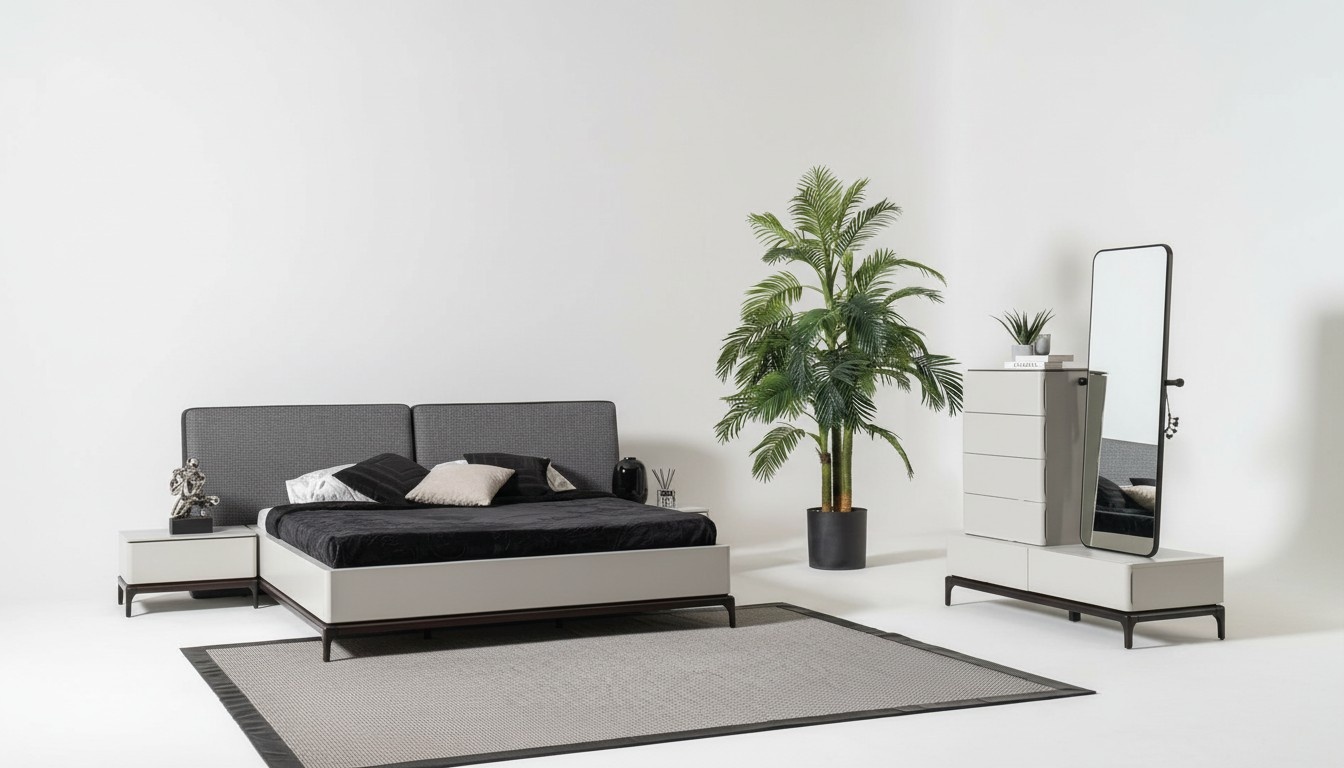 4pcs Bedroom Set Luxury Bed 2x Bedside Table Dresser Mirror Furniture