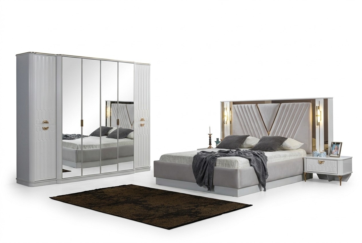 Bedroom set bed 2x bedside table closet wooden set 4 pcs.