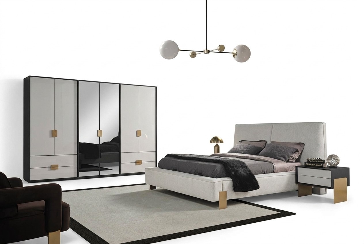 Bedroom set bed 2x bedside tables closet luxury 4 pcs. wood