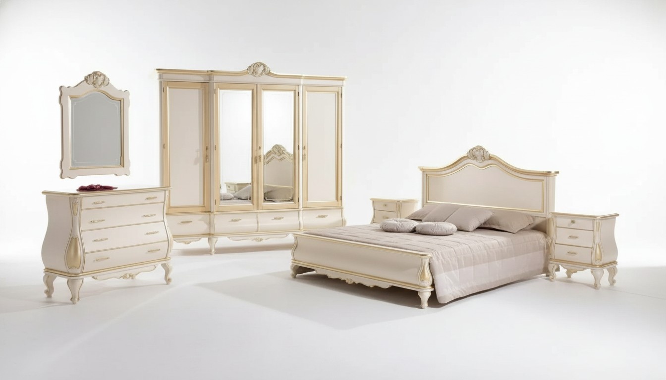 Bedroom Set Bed 2x Bedside Tables Wardrobe Chest of Drawers Mirror