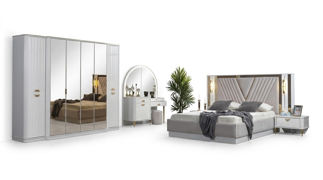 Bedroom set bed 2хbedside tables closet 5 pcs. modern new