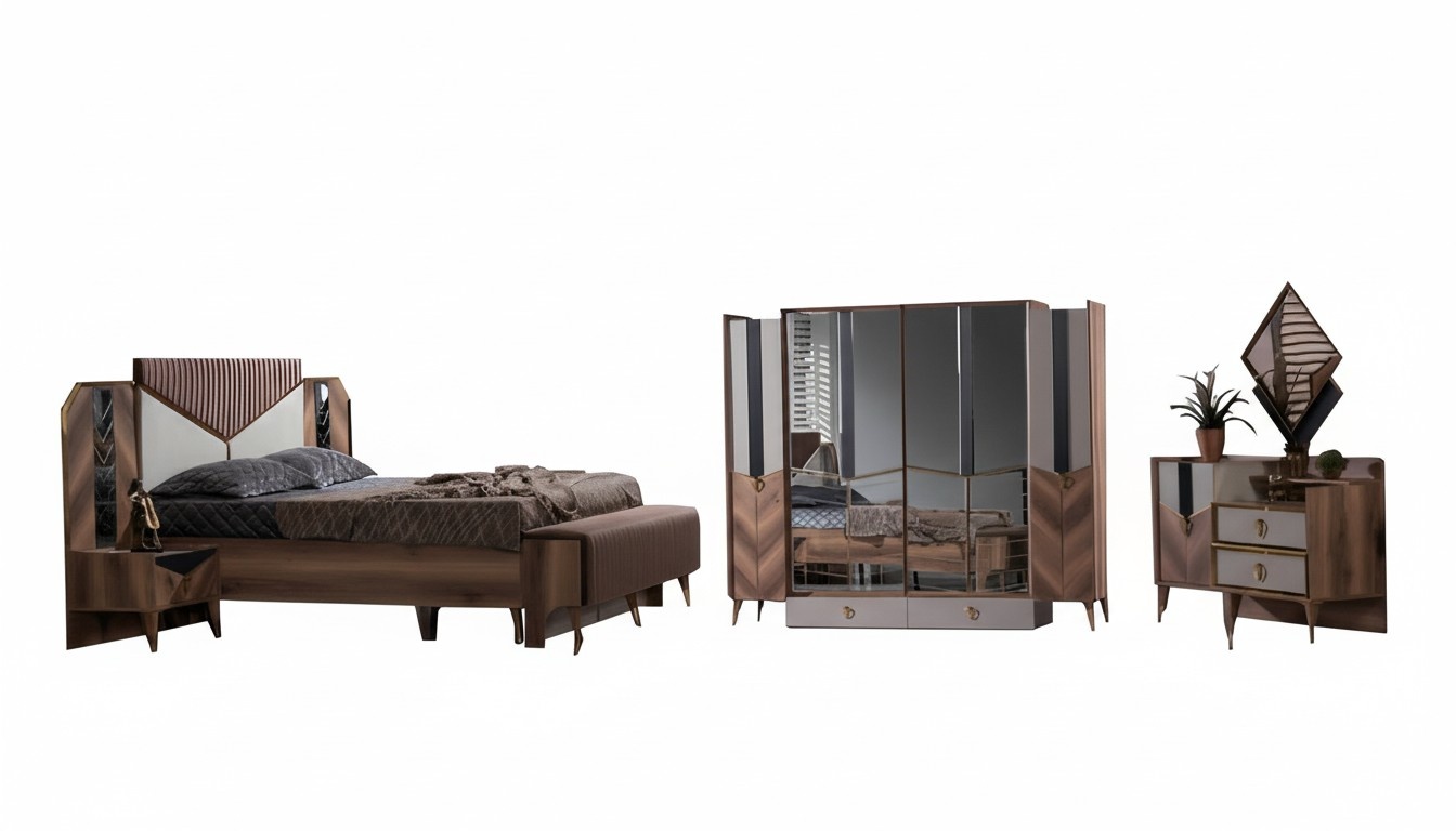 Bedroom set bed bedside table vanity mirror wardrobe 6-piece luxury furniture