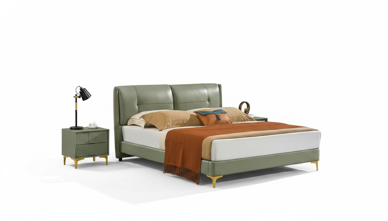 Bedroom set bed bedside table design modern luxury beds leather 3 pcs.