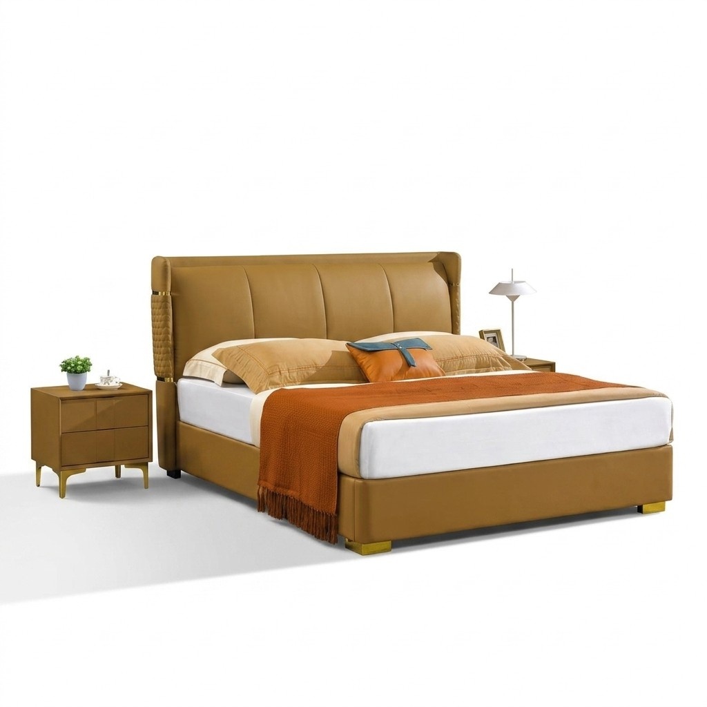 Bedroom set bed bedside table design modern beds group leather 3 pieces. NEW