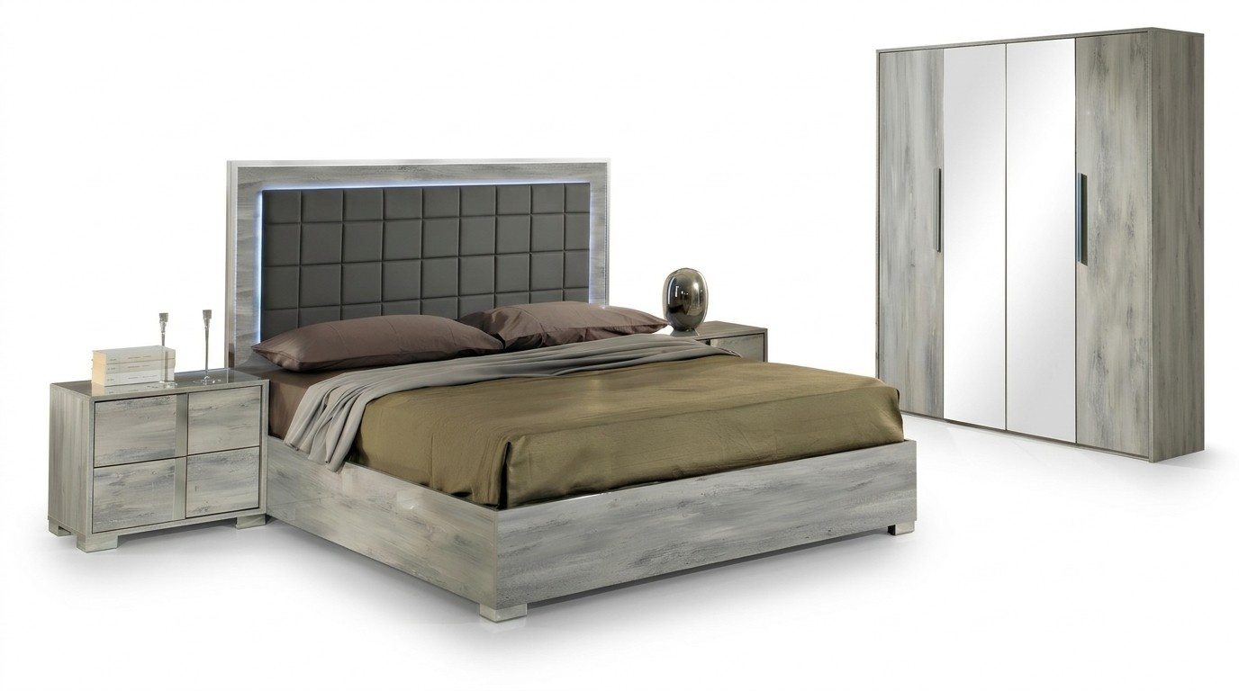 Bedroom Set Bed Nightstand Luxury Wood Upholstery Beds Bedside Tables New 3pcs.