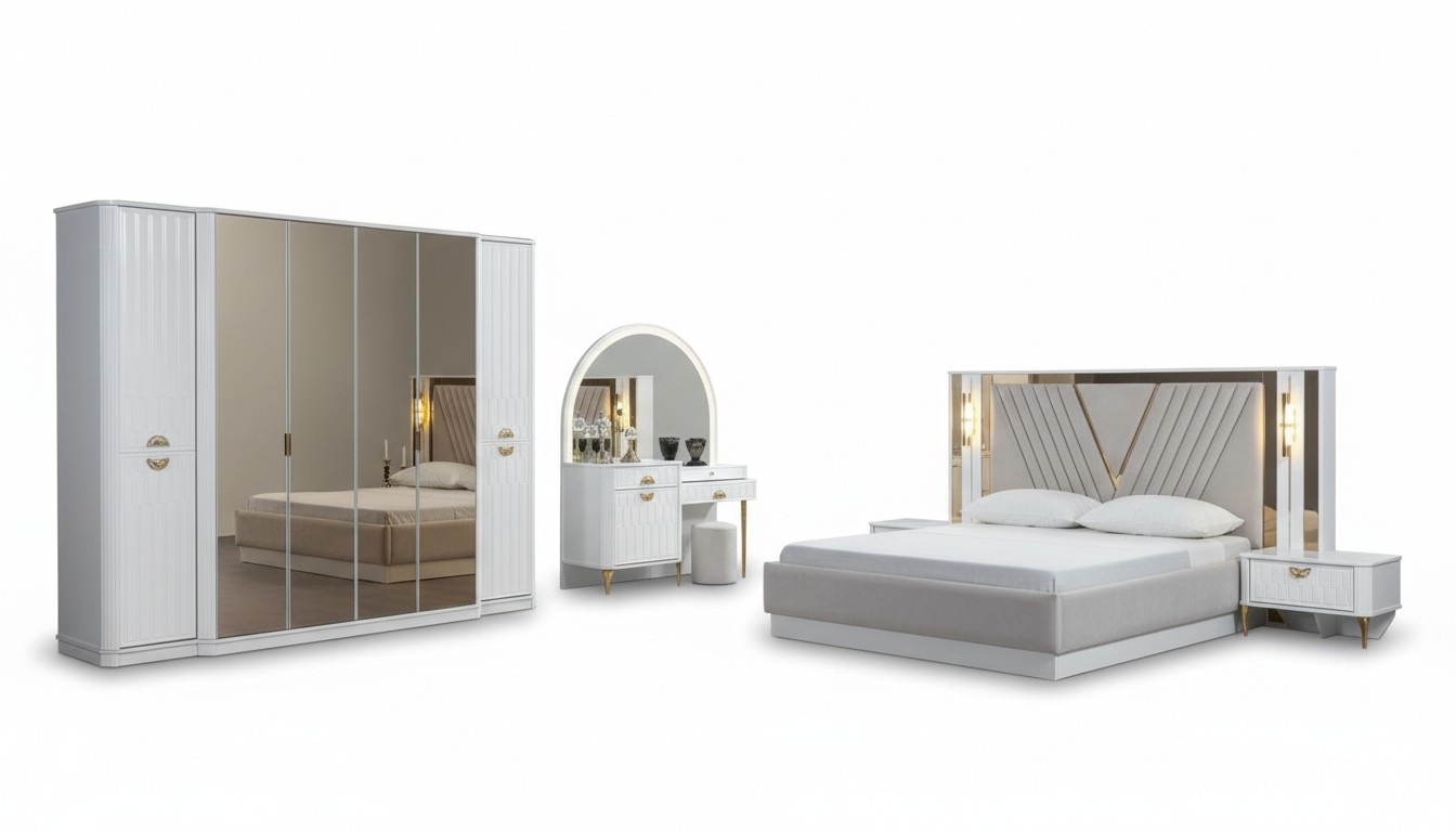 Bedroom set bed nightstand dresser mirror closet 5pcs.