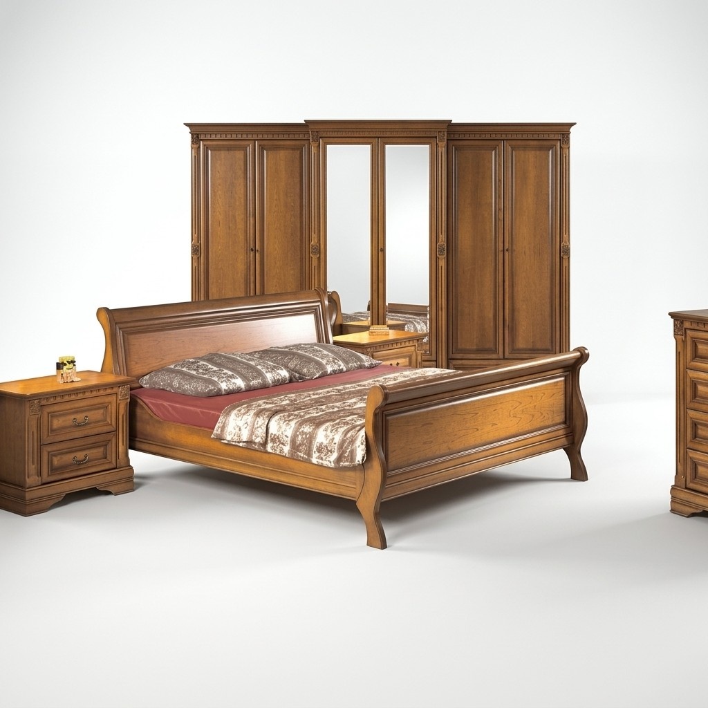 Bedroom set bed complete 2x nightstands luxurious wardrobe