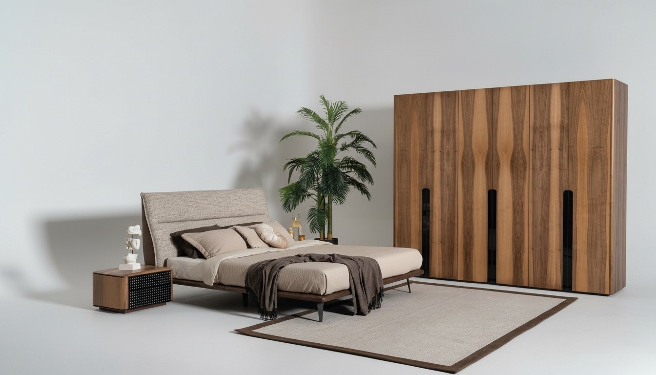 Bedroom Set Bed Wardrobe 2х Bedside Tables Wood Grey 4pcs