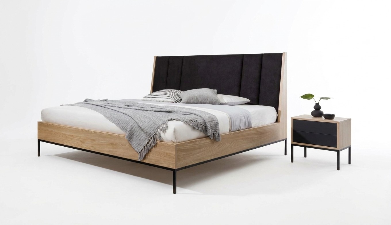 Bedroom Set Beige Bed Elegant 2x Bedside Tables Luxury Modern New 3-piece.