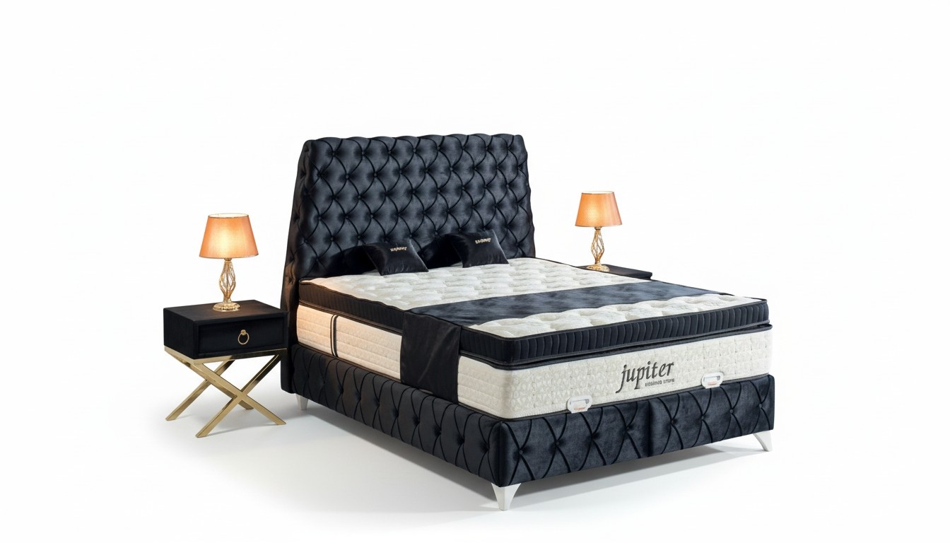 Bedroom Set Black Bed Bedside Chesterfield Furniture Velvet 3pcs.