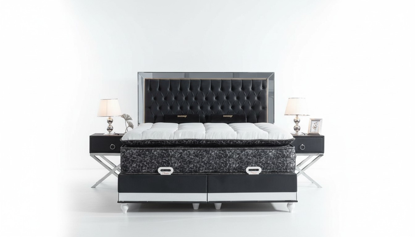 Bedroom Set Black Metal Bed 2x Bedside Tables Luxury New 3pcs.