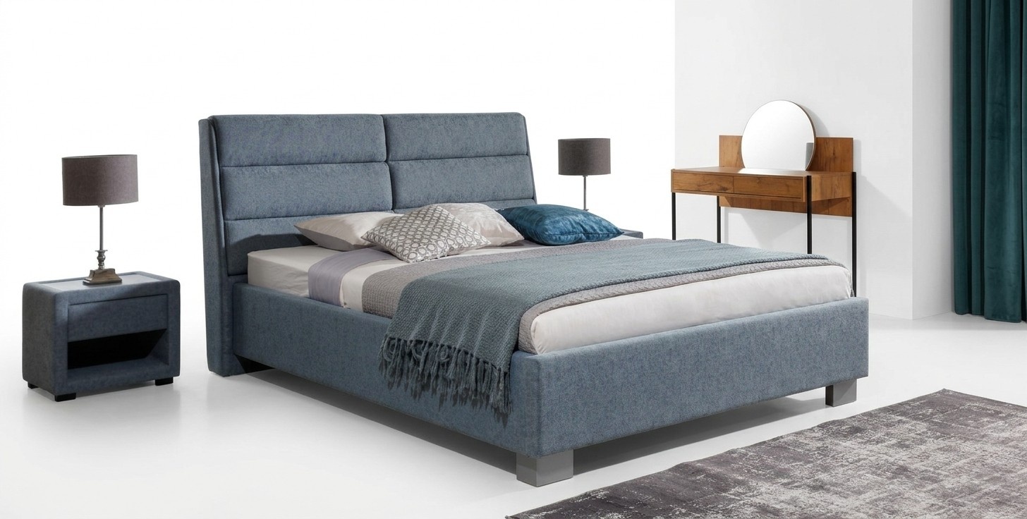 Bedroom Set Blue Bed Beautiful 2x Bedside Tables Complete Set 3pcs.