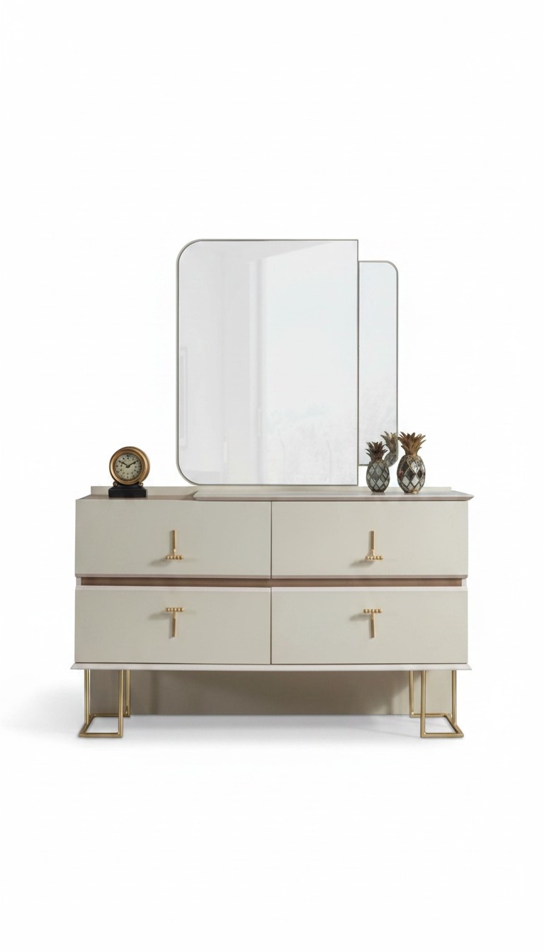 Bedroom Set Dresser Elegant Mirror Modern Luxury Furniture New 2pcs