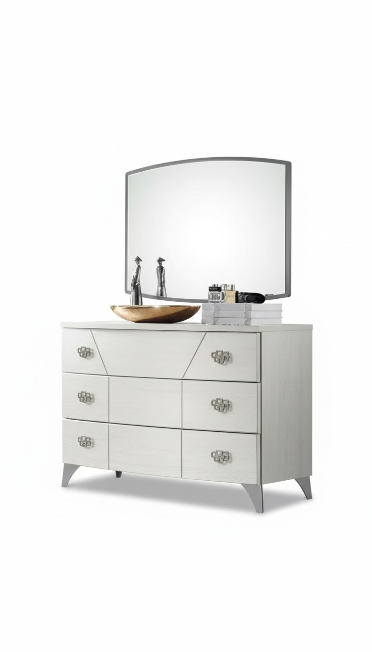 Bedroom Set Chest of Drawers Mirror Luxury Complete White Sideboard 2pcs