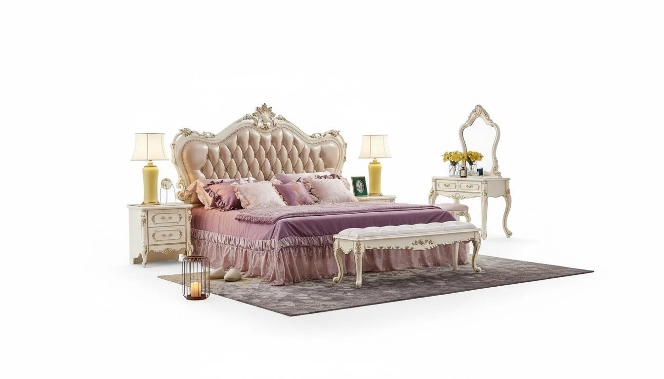 Bedroom set chesterfield bed 2x bedside tables classic furniture 3 pieces